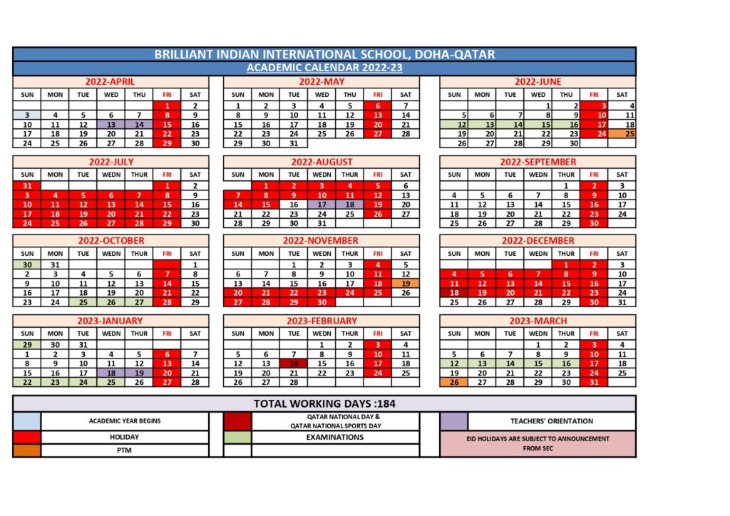 School Calendar – Brilliant Indian School